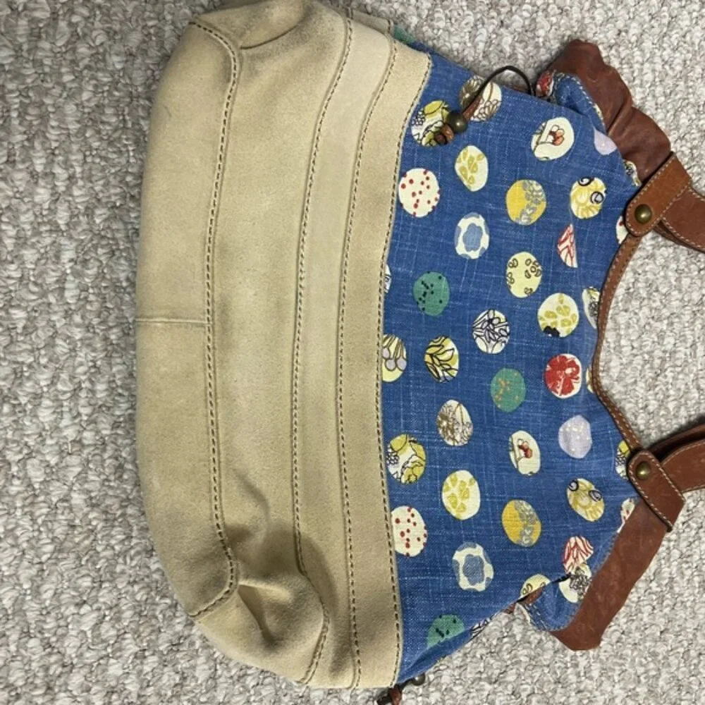 Fossil Blue and Brown Hobo Bag with Leather Straps - Picture 2 of 9